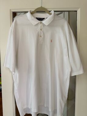 Polo by Ralph Lauren White Polo with Peach Pony Logo. POLO GOLF w/ cool arm logo